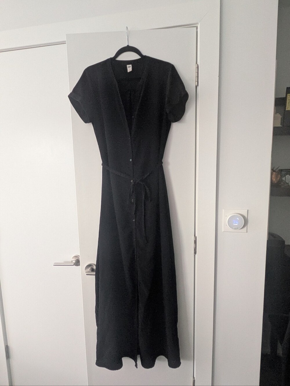Old Navy Black Button-Front Satin Maxi Dress with Tie Waist Size L Tall